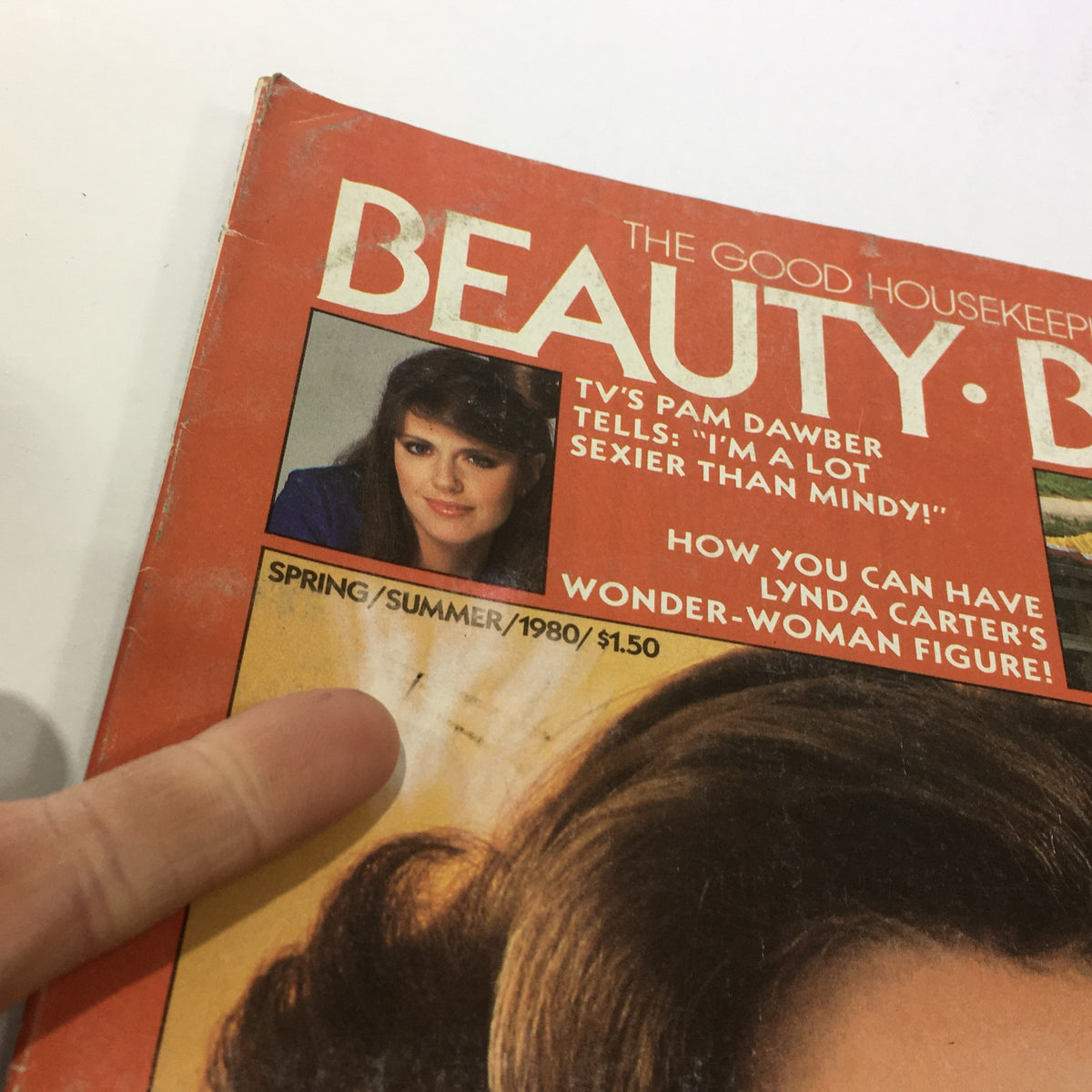 Close-up of the cover of VTG The Good Housekeeping Beauty Book: Spring Summer 1980 highlighting text about beauty tips, featuring Priscilla Presley.