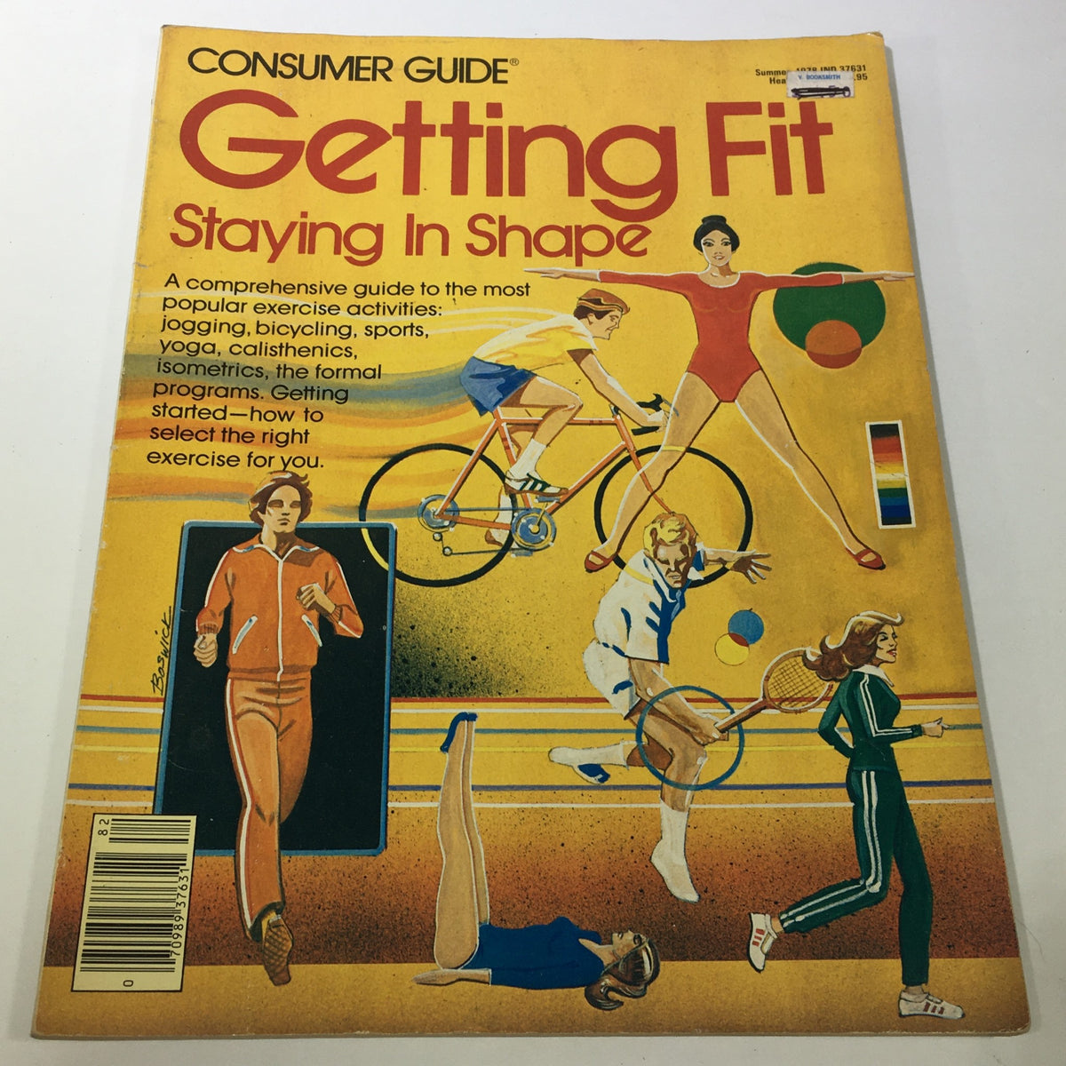 Cover of VTG Consumer Guide: Summer 1981 Vol. 191 - Getting Fit & Staying In Shape, featuring illustrated figures engaged in various exercises like jogging, cycling, and tennis, with a vibrant yellow background.