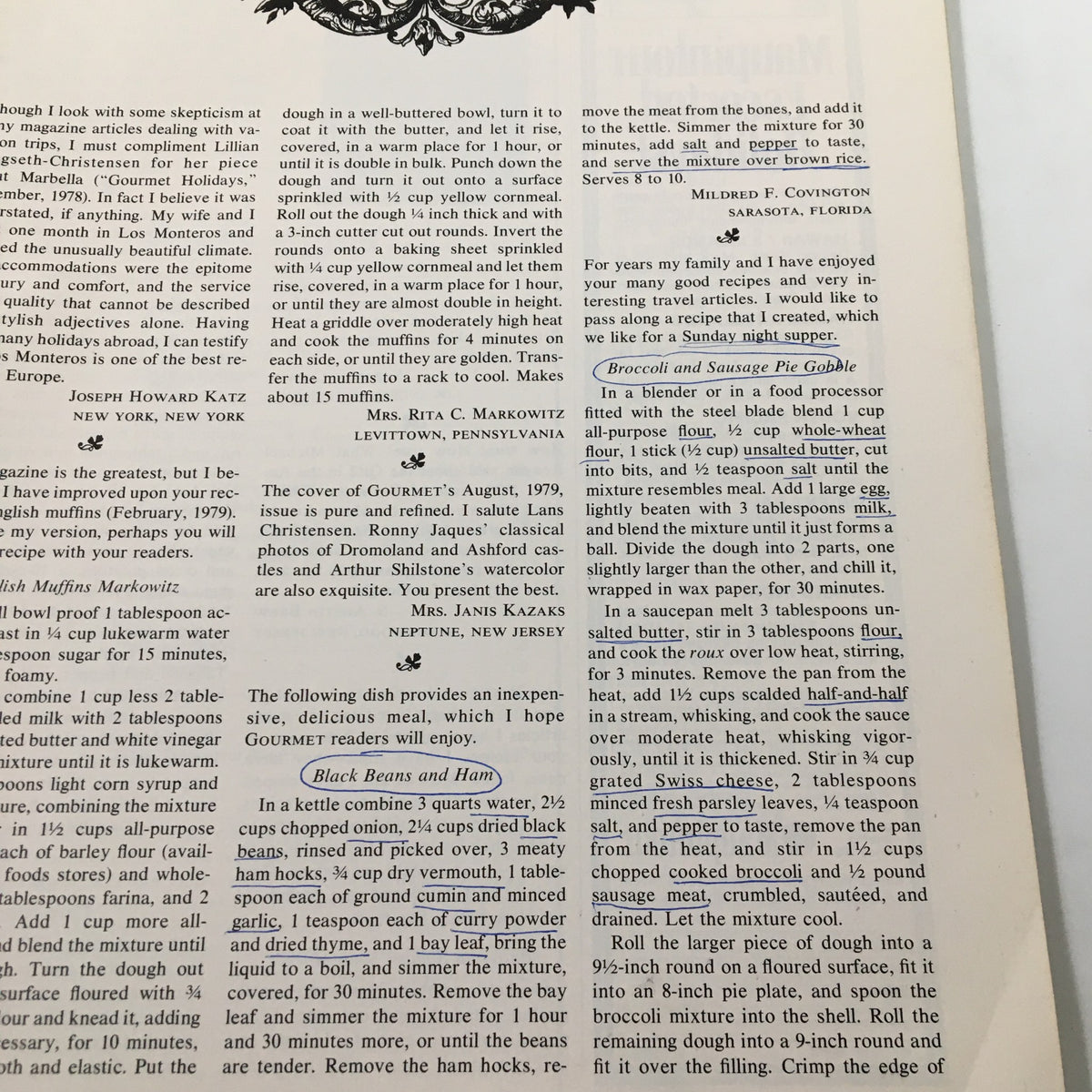 Interior page from VTG Gourmet Magazine January 1980, featuring a recipe section with various dishes, enhancing the gourmet dining experience.
