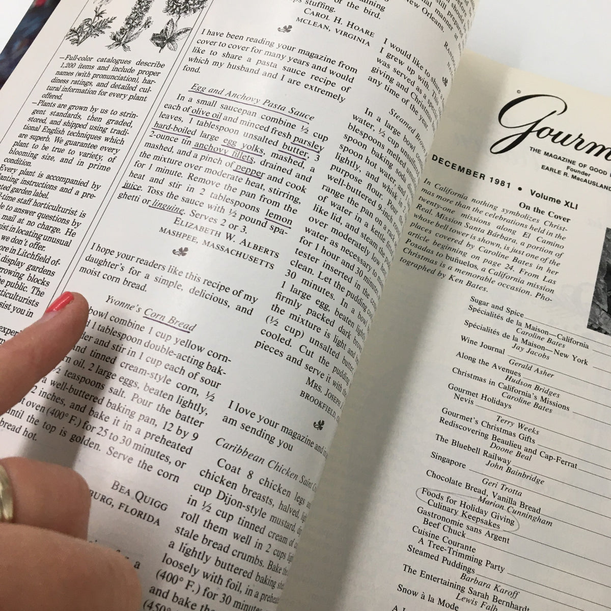 An interior page of VTG Gourmet Magazine December 1981 highlighting a recipe and handwritten notes, emphasizing historical culinary themes.