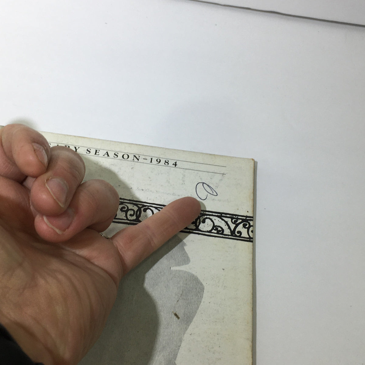 Close-up of the VTG Vieux Carre Magazine 1984 - Tennessee Williams 30th Anniversary Special showing a handwritten mark on the cover.