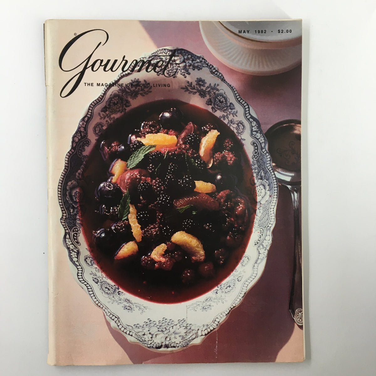 Cover of VTG Gourmet Magazine May 1982 featuring a vibrant dish with fruits and berries, showcasing culinary design from the early '80s.