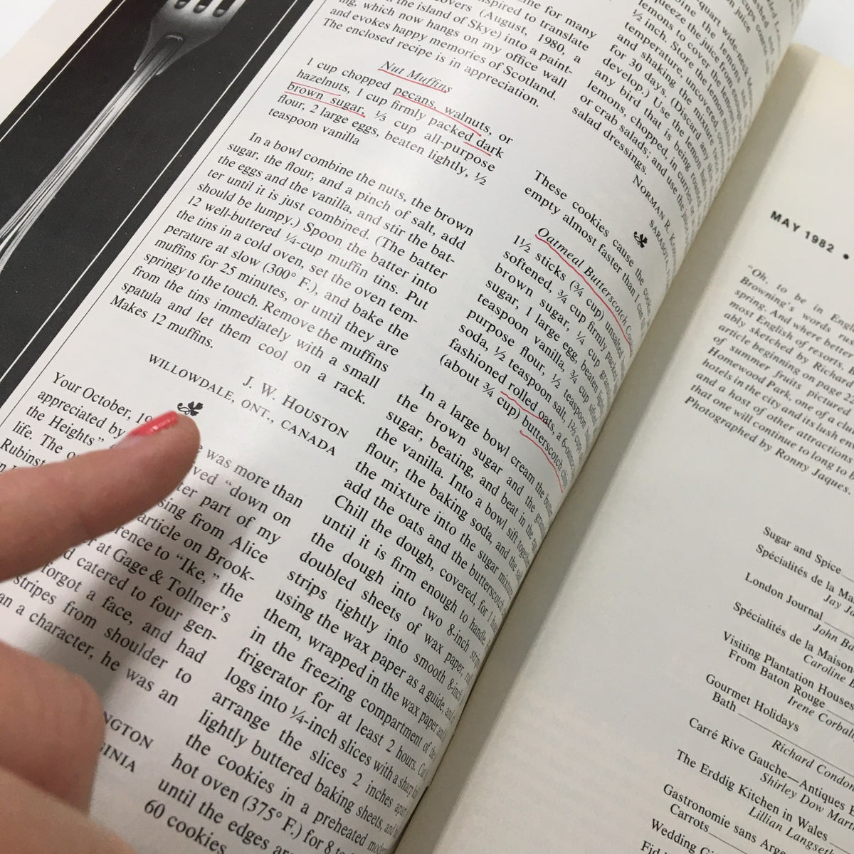 Close-up view of a recipe page from VTG Gourmet Magazine May 1982, highlighting detailed instructions for a gourmet dish.