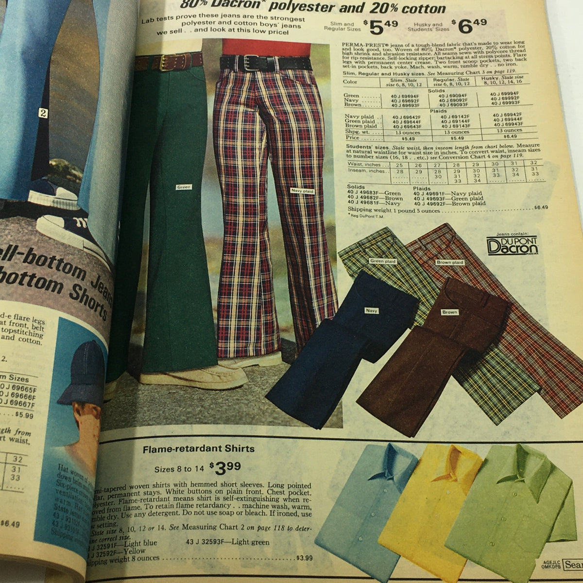 Another interior page of the VTG Sears Catalog: August 12 1975 - Summer Catalog For The Year 1975, displaying various styles of boys' jeans and shirts with detailed pricing.