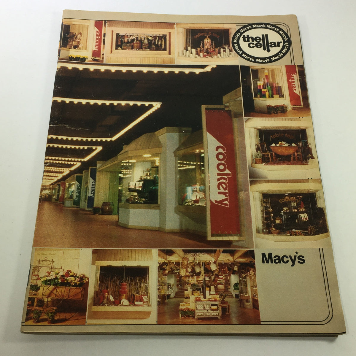 Cover of VTG Macy's The Cellar Catalog: February 1977 - Furniture Price Guide featuring vintage displays, store signage, and product highlights.