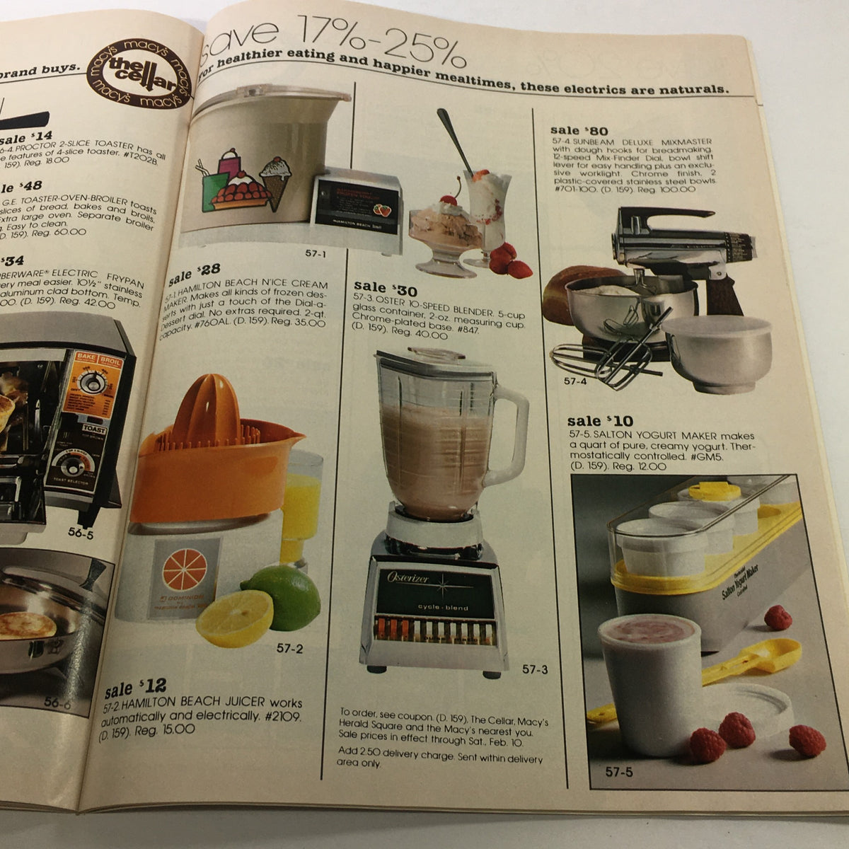 VTG Macy's Catalog: February 1979 presenting kitchen appliances on sale, including a blender, ice cream maker, and yogurt maker, ideal for healthier eating.