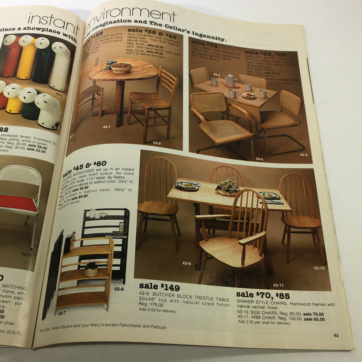 Interior page from VTG Macy's Catalog: November 1981 - Bedroom Price List Guide highlighting furniture options including dining tables and chairs with pricing details from the era.