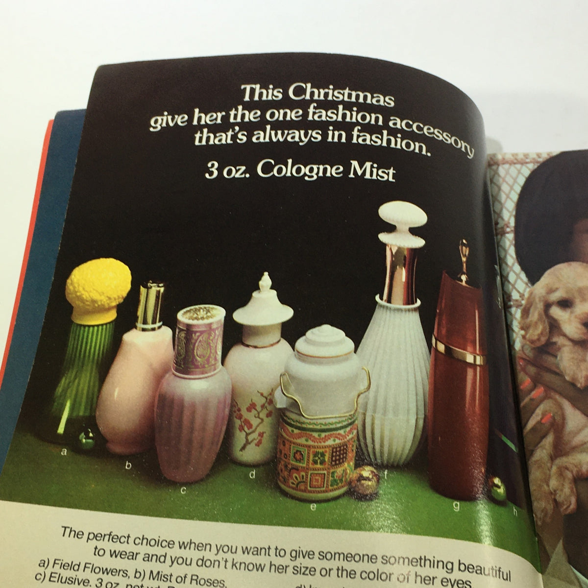 VTG Avon Catalog: 1974 - Fashion Accessory Brochure highlighting a variety of stylish cologne mist bottles, emphasizing the theme of fashion accessories for Christmas. Lowest Price / No Label.
