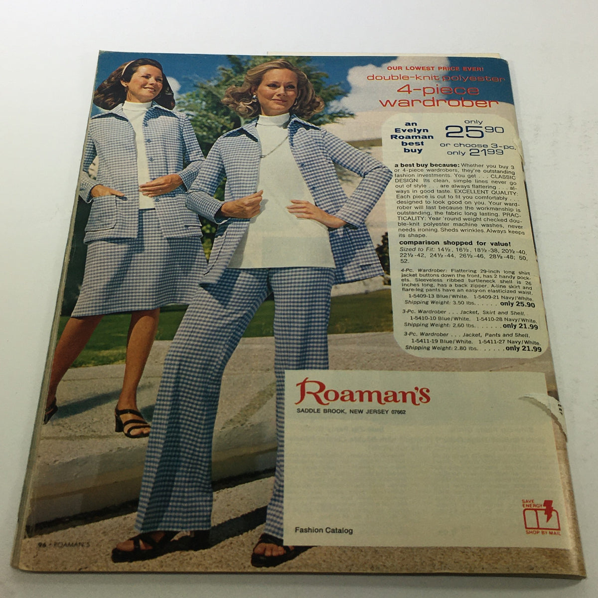 VTG Roaman's Catalog: Spring Summer 1976 featuring a stylish 4-piece double-knit wardrob including matching checked jacket and pants outfits.