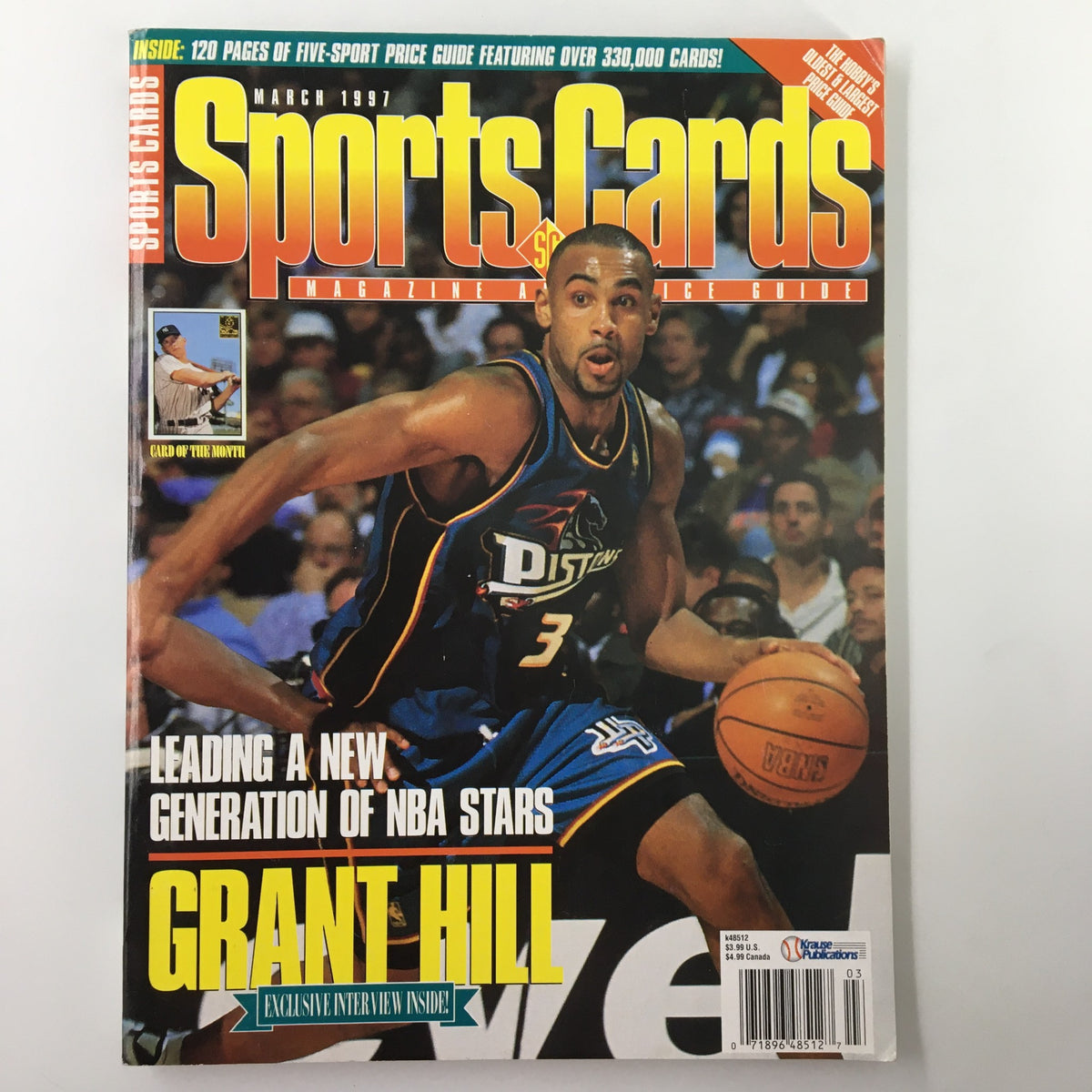 Sports Cards Magazine cover from March 1997 featuring NBA star Grant Hill of the Detroit Pistons, celebrating his role as a leading player in basketball history.