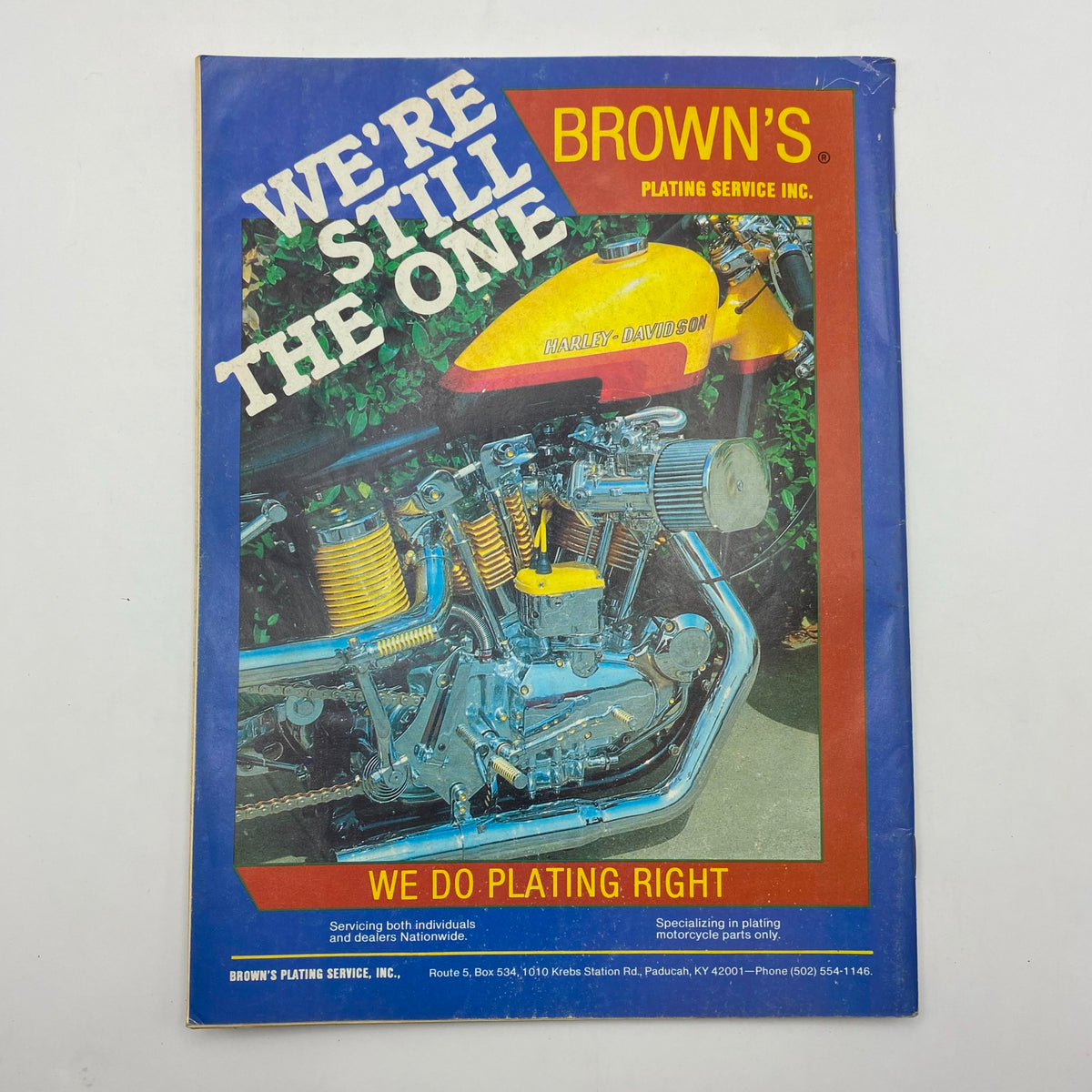 VTG Biker Lifestyle Magazine May 1984 Vol 4 #5 featuring an advertisement for Brown's Plating Service, highlighting motorcycle parts plating.