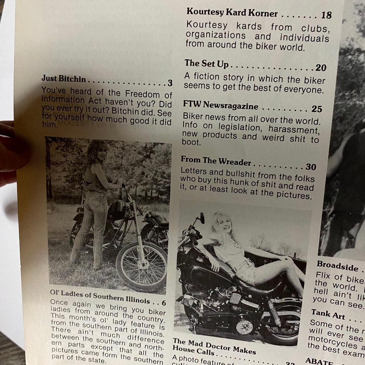 Another page from VTG Biker Lifestyle Magazine September 1984, featuring articles and photos related to biking culture, discussing events and lifestyle.