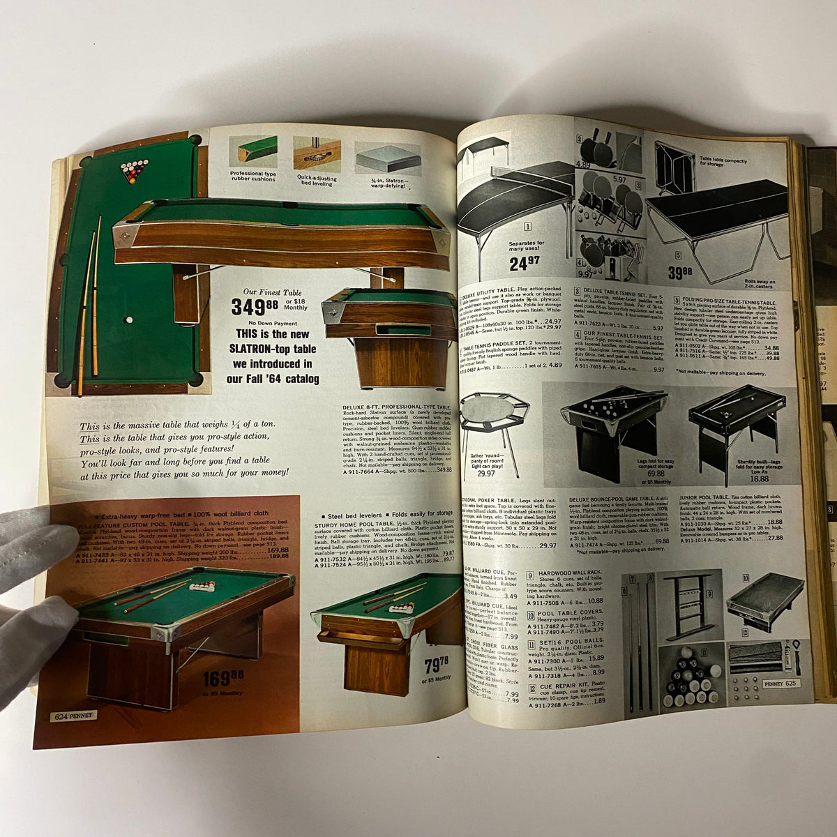 1965 JC Penneys Spring and Summer Store Catalog presenting a variety of pool tables and gaming equipment for entertainment.