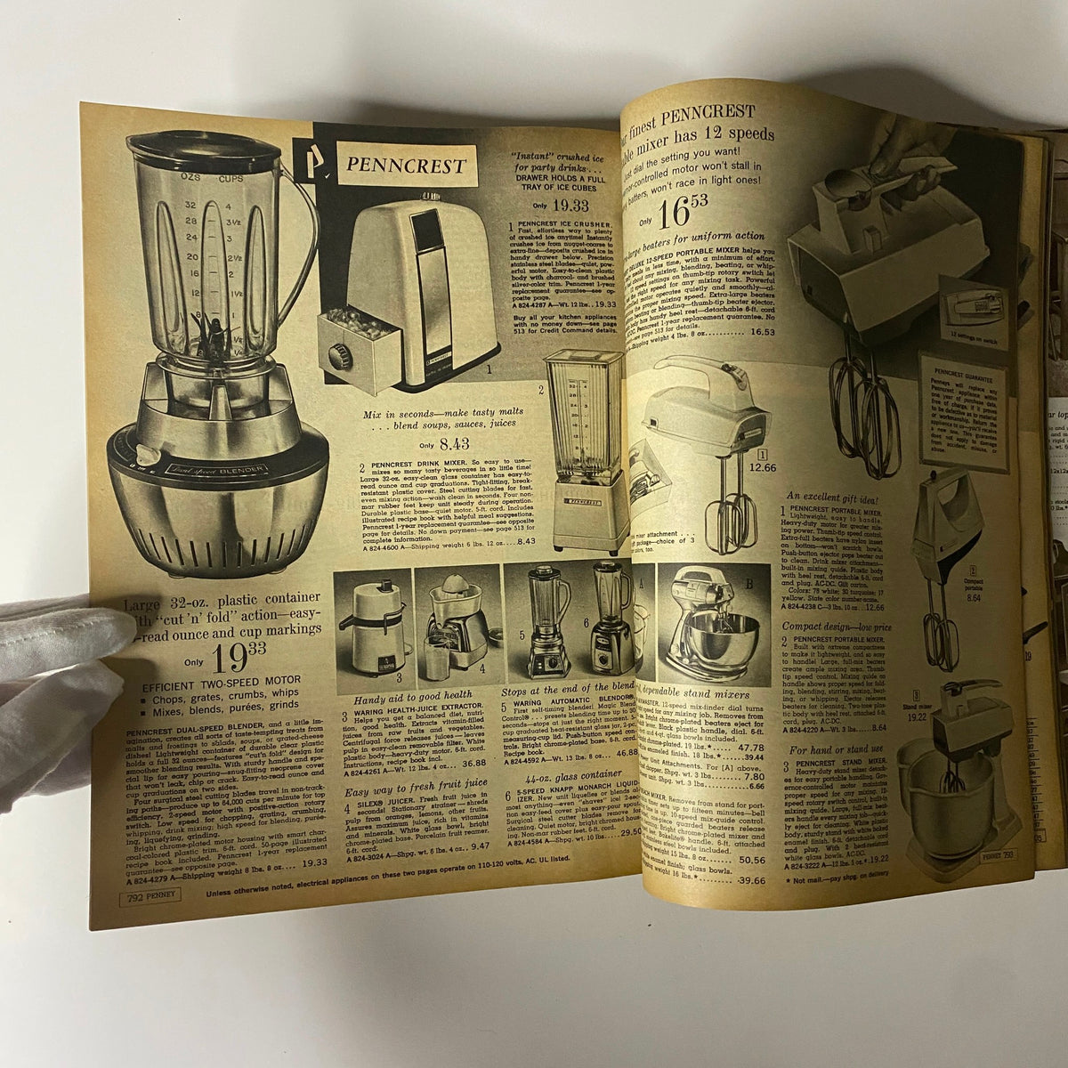 1965 JC Penneys Spring and Summer Store Catalog featuring kitchen appliances including mixers and blenders designed for efficient food preparation.