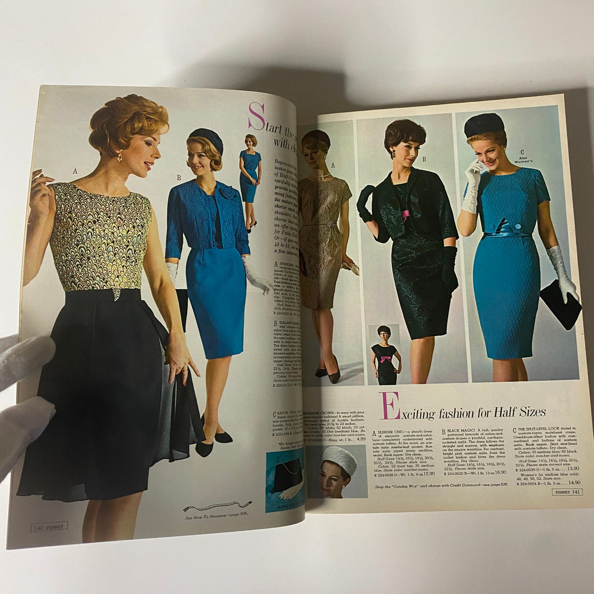 1965 JC Penneys Fall and Winter Store Catalog page featuring stylish women's fashion including dresses and accessories for half sizes.