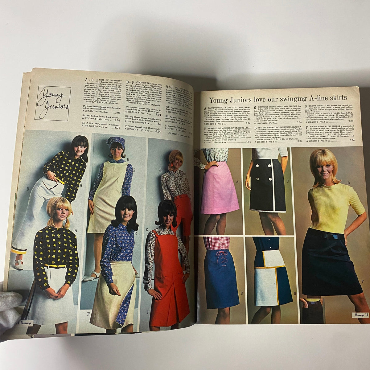 1966 Penneys, J.C. Penney Co. Inc. Spring and Summer Store Catalog featuring young juniors in A-line skirts and stylish blouses.