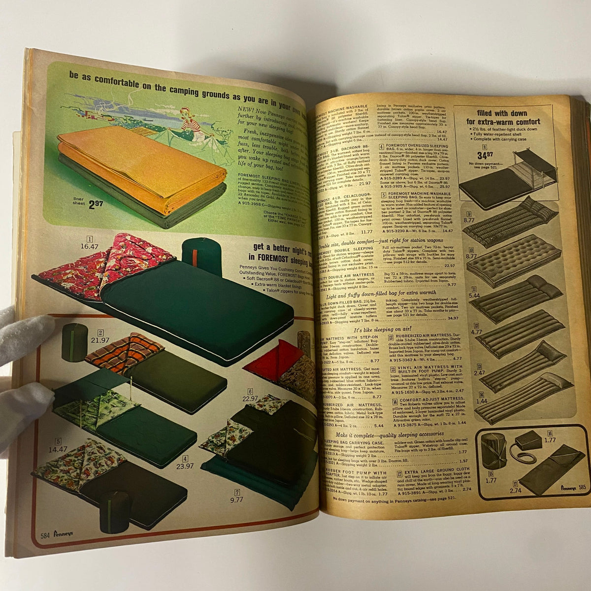 1966 Penneys, J.C. Penney Co. Inc. Spring and Summer Store Catalog displaying outdoor and camping mattresses along with various sleeping options for comfort during outdoor activities.