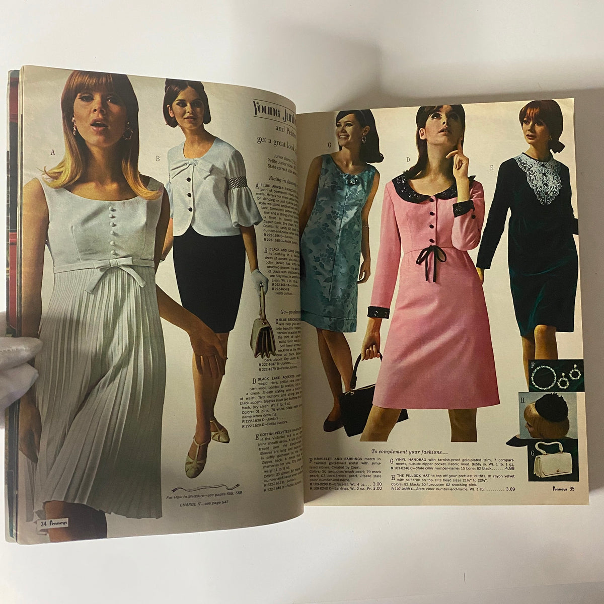 1966 JC Penneys Fall and Winter Store Catalog displaying stylish young women in various fashionable dresses and accessories, representing mid-century American fashion trends.