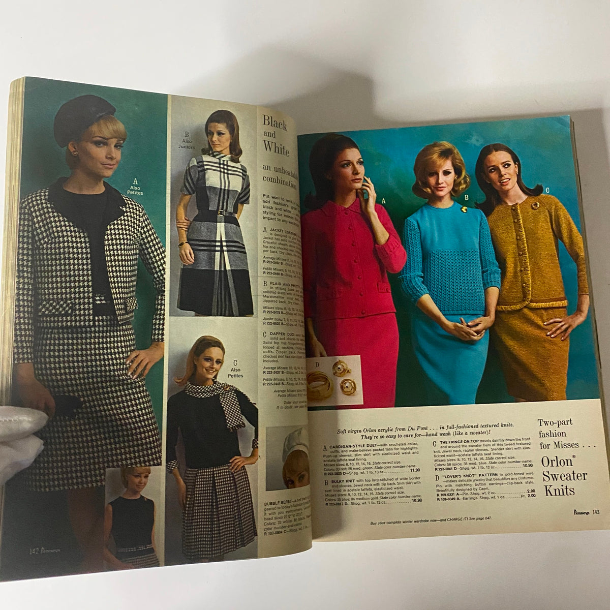 1966 JC Penneys Fall and Winter Store Catalog showcasing women's fashion in black and white styles, including skirts and tops in vintage designs.