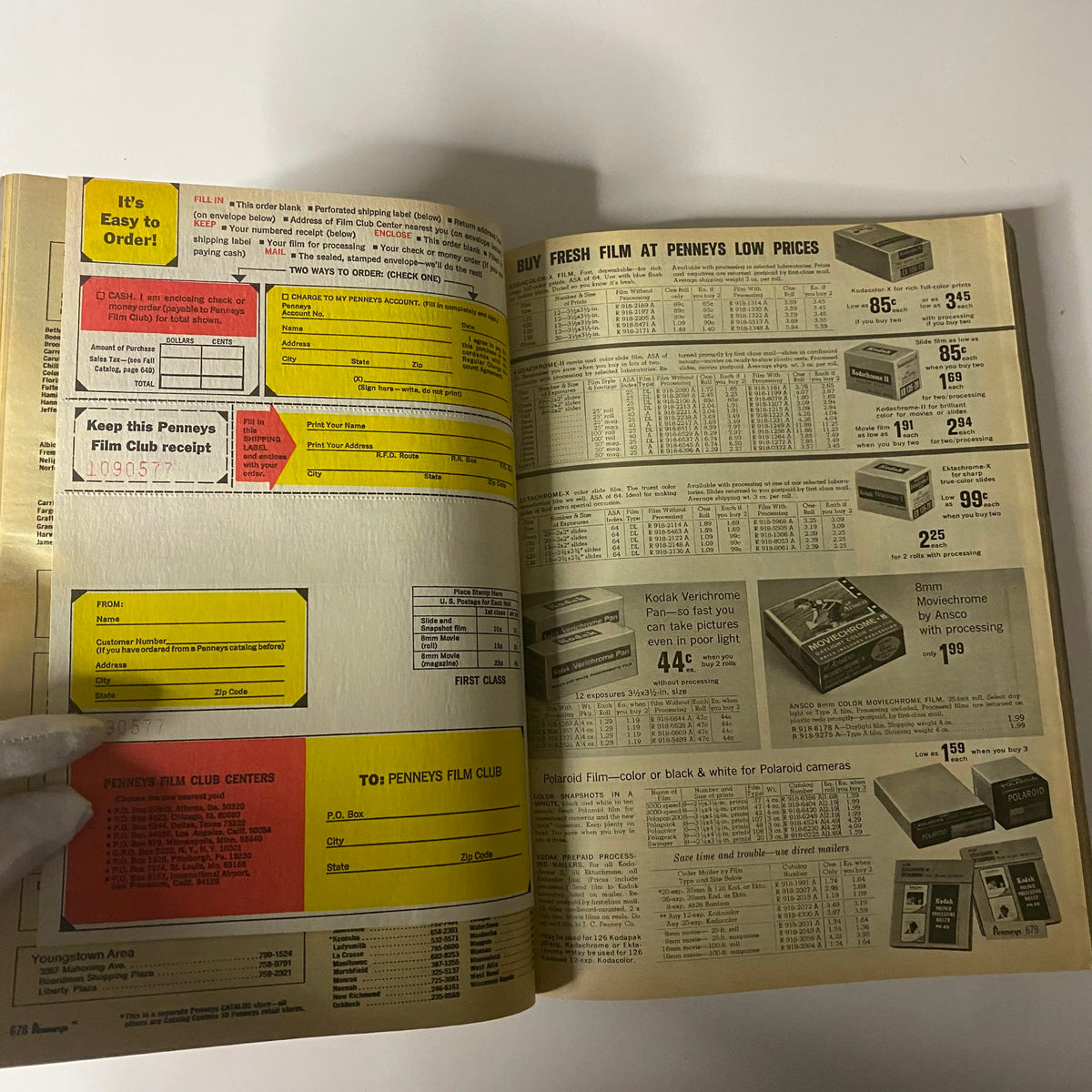 1966 JC Penneys Fall and Winter Store Catalog page illustrating order forms for film and photography products, including pricing information for different film types.