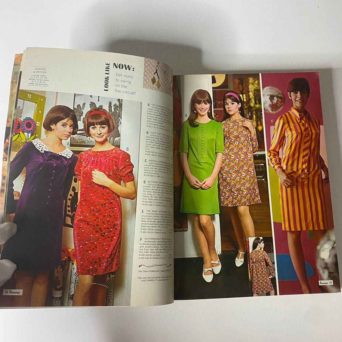 1967 JC Penneys Fall and Winter Store Catalog featuring vibrant women's dresses in various patterns, perfect for a fun fashion circuit.