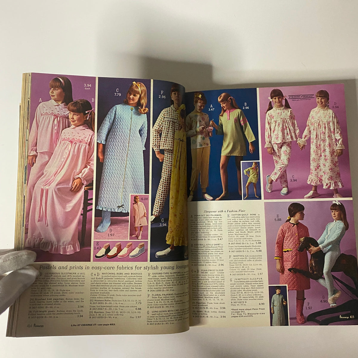 1967 JC Penneys Fall and Winter Store Catalog illustrating cozy sleepwear for young girls in pastel colors and playful patterns.