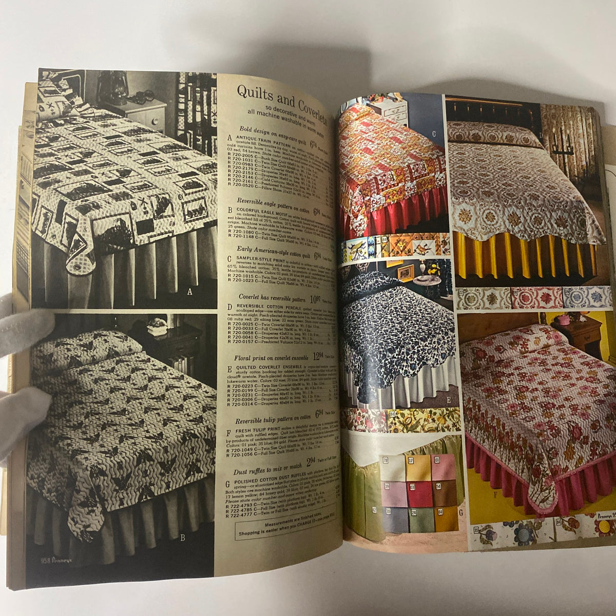 1967 JC Penneys Fall and Winter Store Catalog page dedicated to quilts and coverlets displaying various designs and prices.