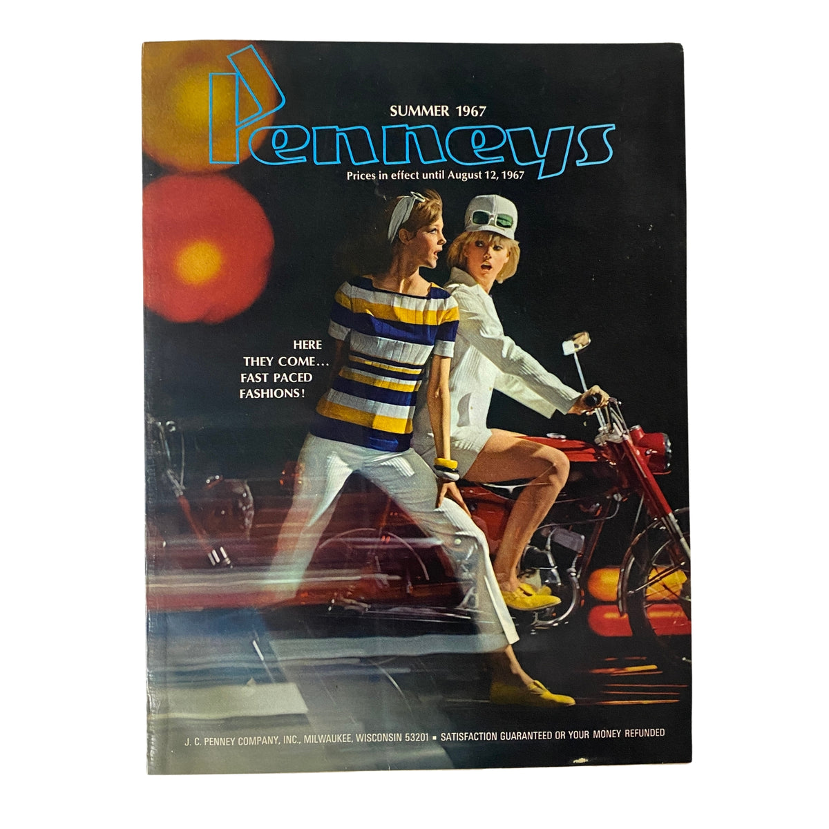 1967 JC Penneys Summer Catalog cover featuring two fashionable women in retro outfits, promoting summer styles, vibrant colors, and fashion trends from the late 1960s.