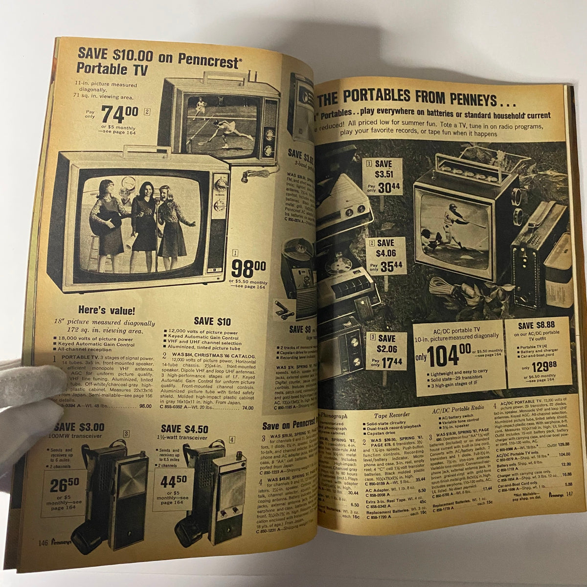 1967 JC Penneys Summer Store Catalog featuring portable TVs and electronics with prices and detailed descriptions, capturing the technology trends of the 1960s.