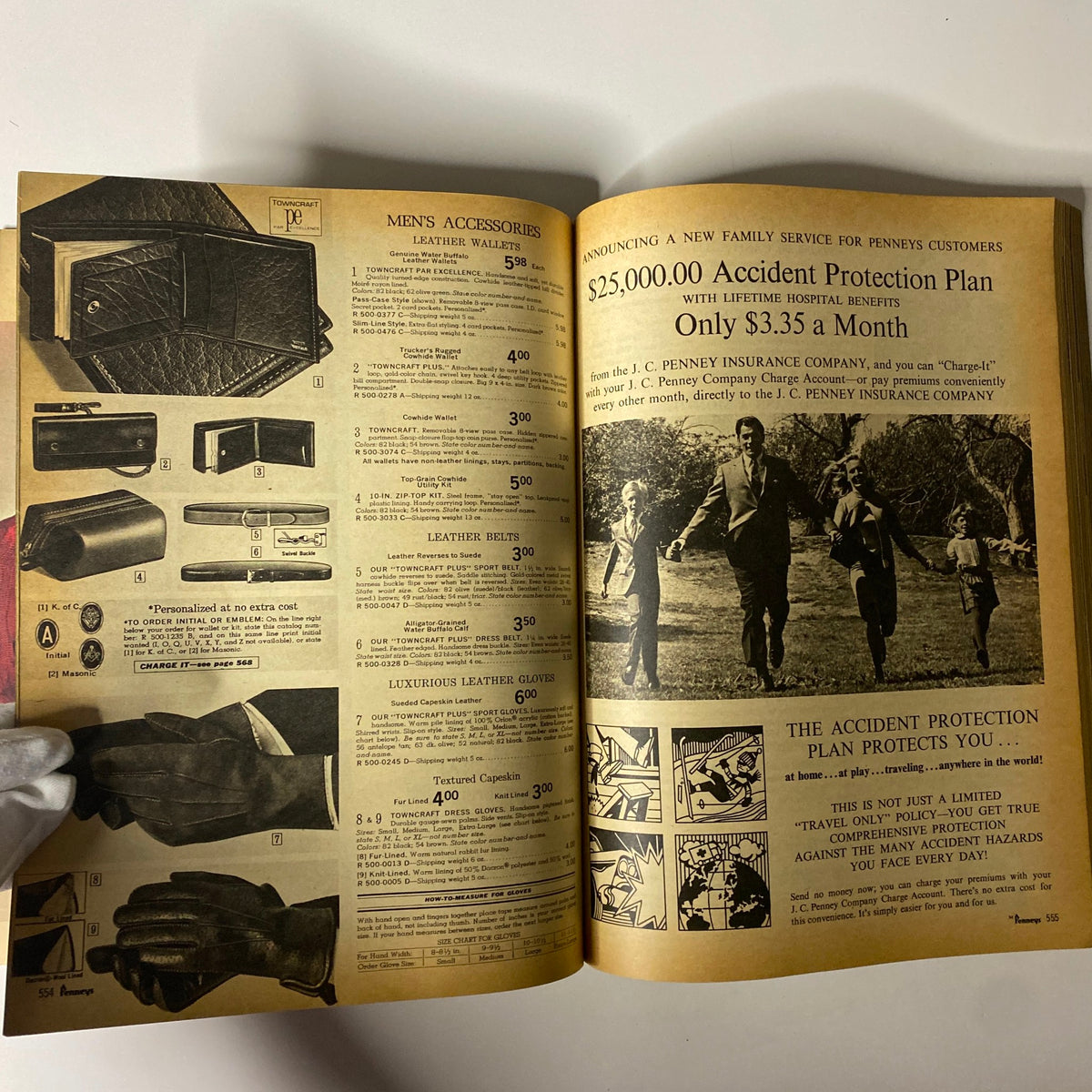 1968 JC Penney's Fall and Winter Store Catalog featuring men's accessories such as leather wallets and belts, along with promotional advertising for a new accidental protection plan.