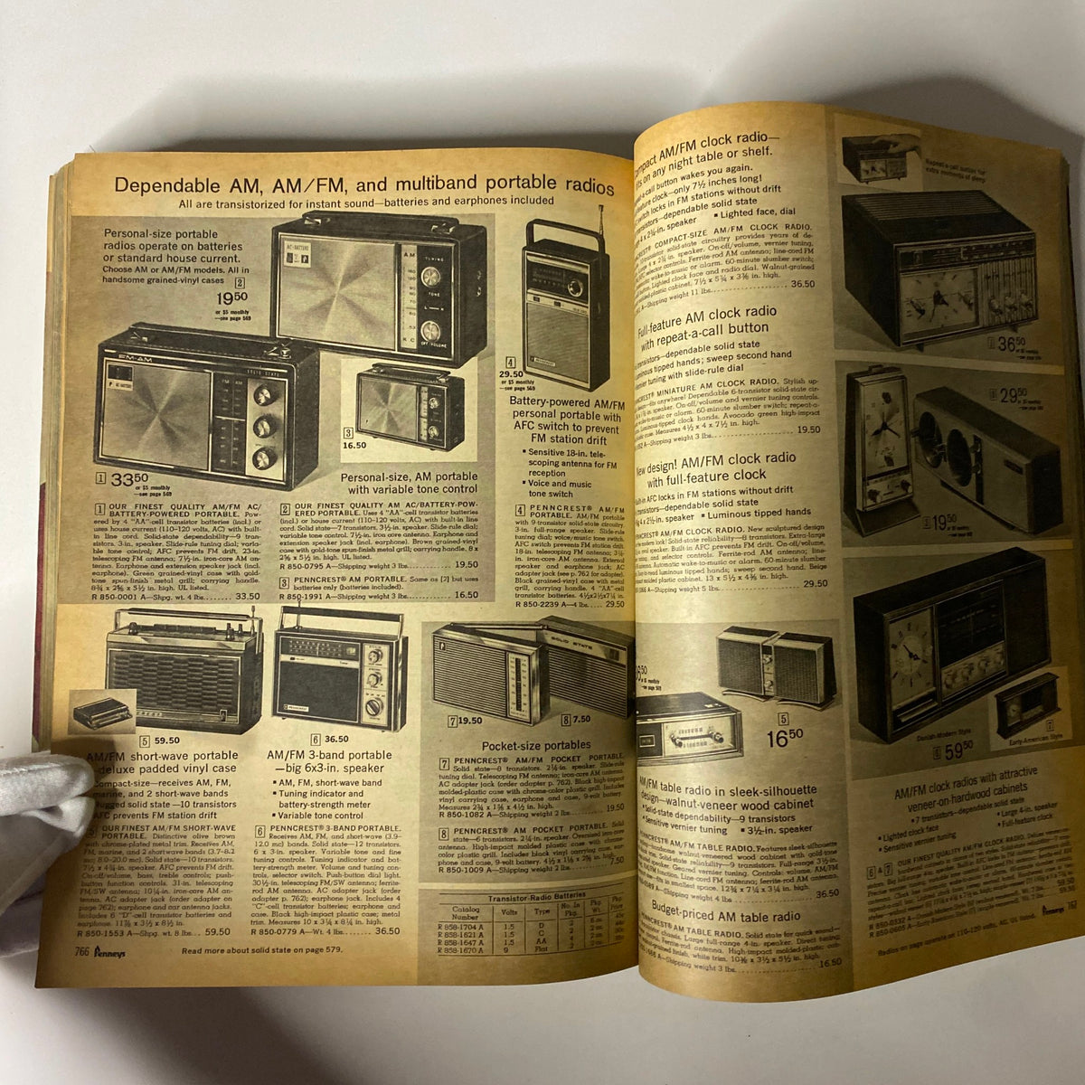1968 JC Penneys Fall and Winter Store Catalog featuring portable radios with descriptions and pricing for various models.