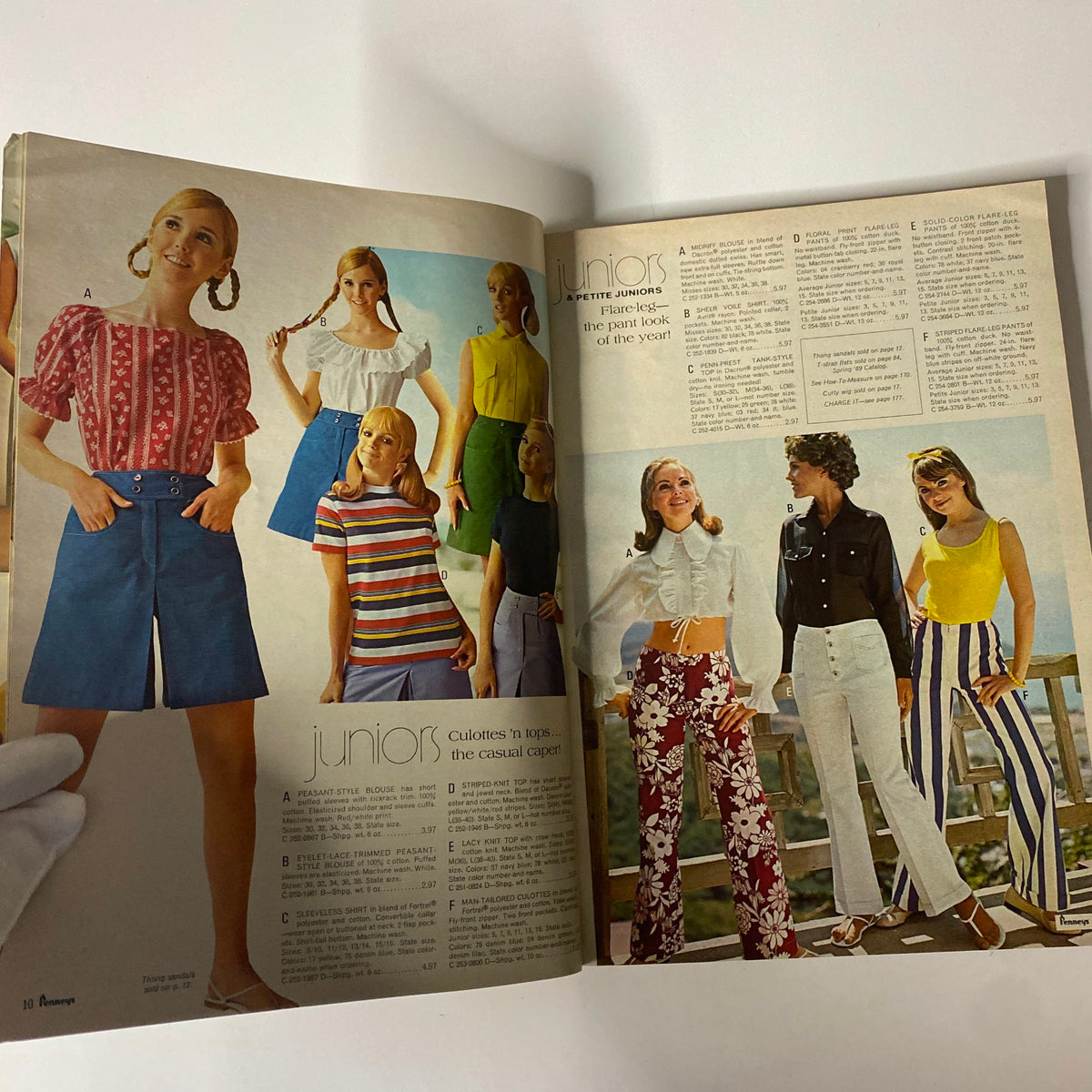 Page from the 1969 JC Penneys Summer Store Catalog displaying juniors' summer fashion, featuring various styles including tops and bottoms, reflective of the era's casual summer wear.