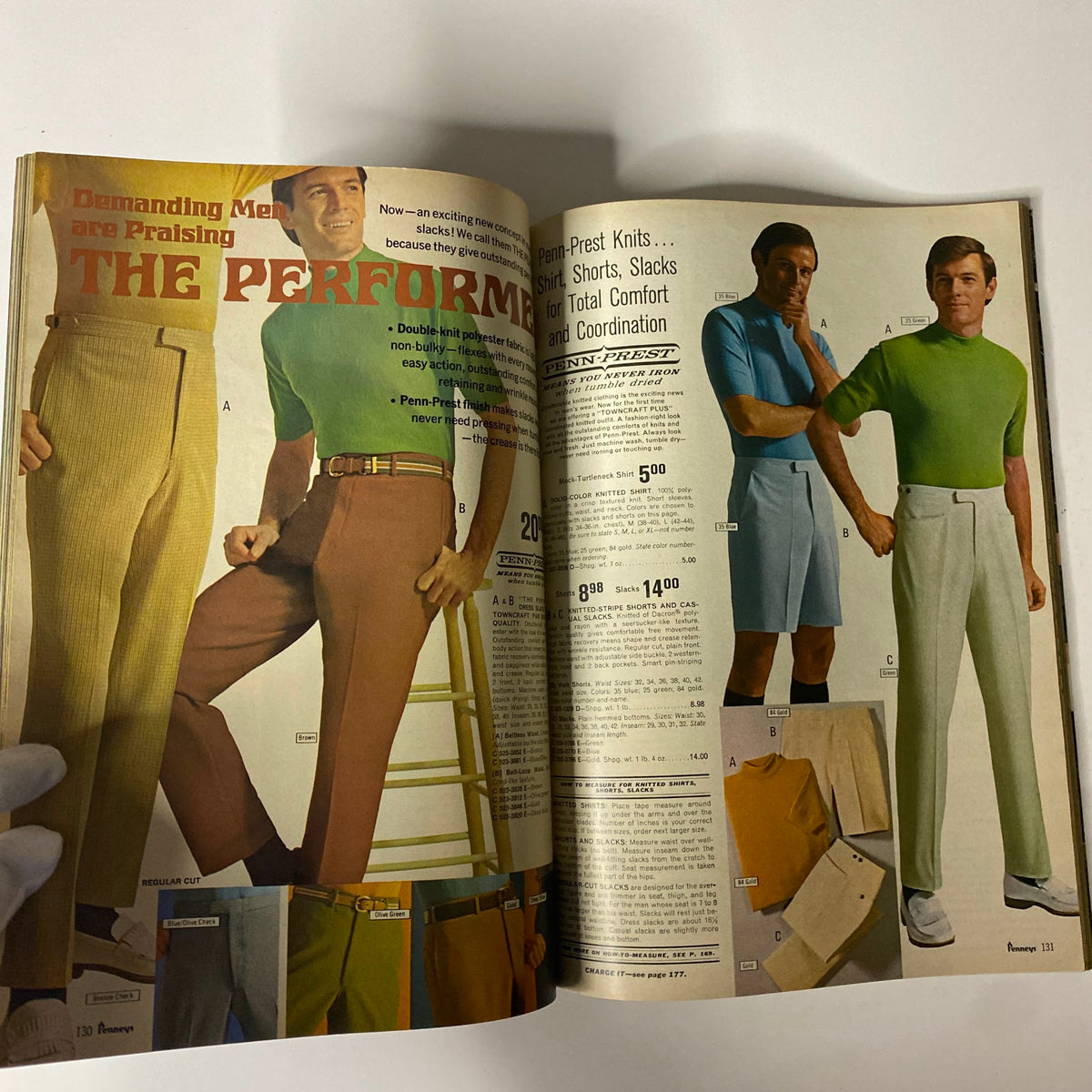 1969 JC Penneys Summer Store Catalog featuring men's fashion with Penn-Prest knits, showcasing stylish shirts and slacks designed for comfort and coordination.