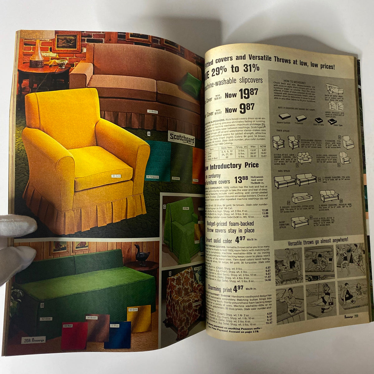 1969 JC Penneys Summer Store Catalog featuring versatile slipcovers and furniture covers, showcasing various color options and styles for mid-century American homes.