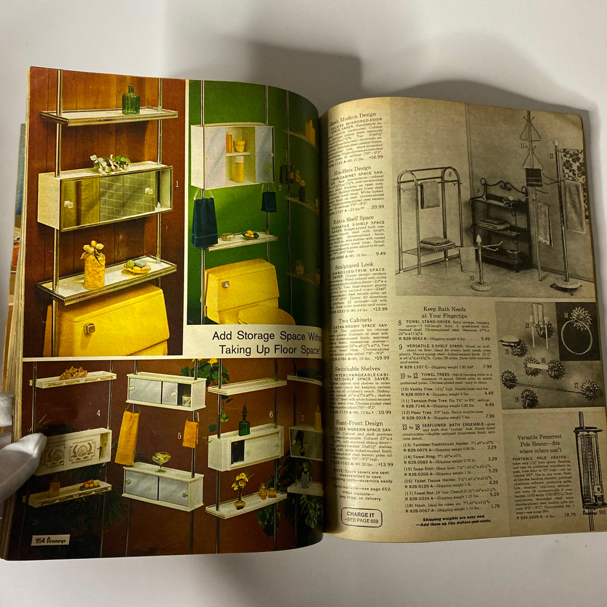 1969 JC Penneys Fall and Winter Store Catalog displaying modern storage solutions and home décor including shelves and bathroom storage with price details.