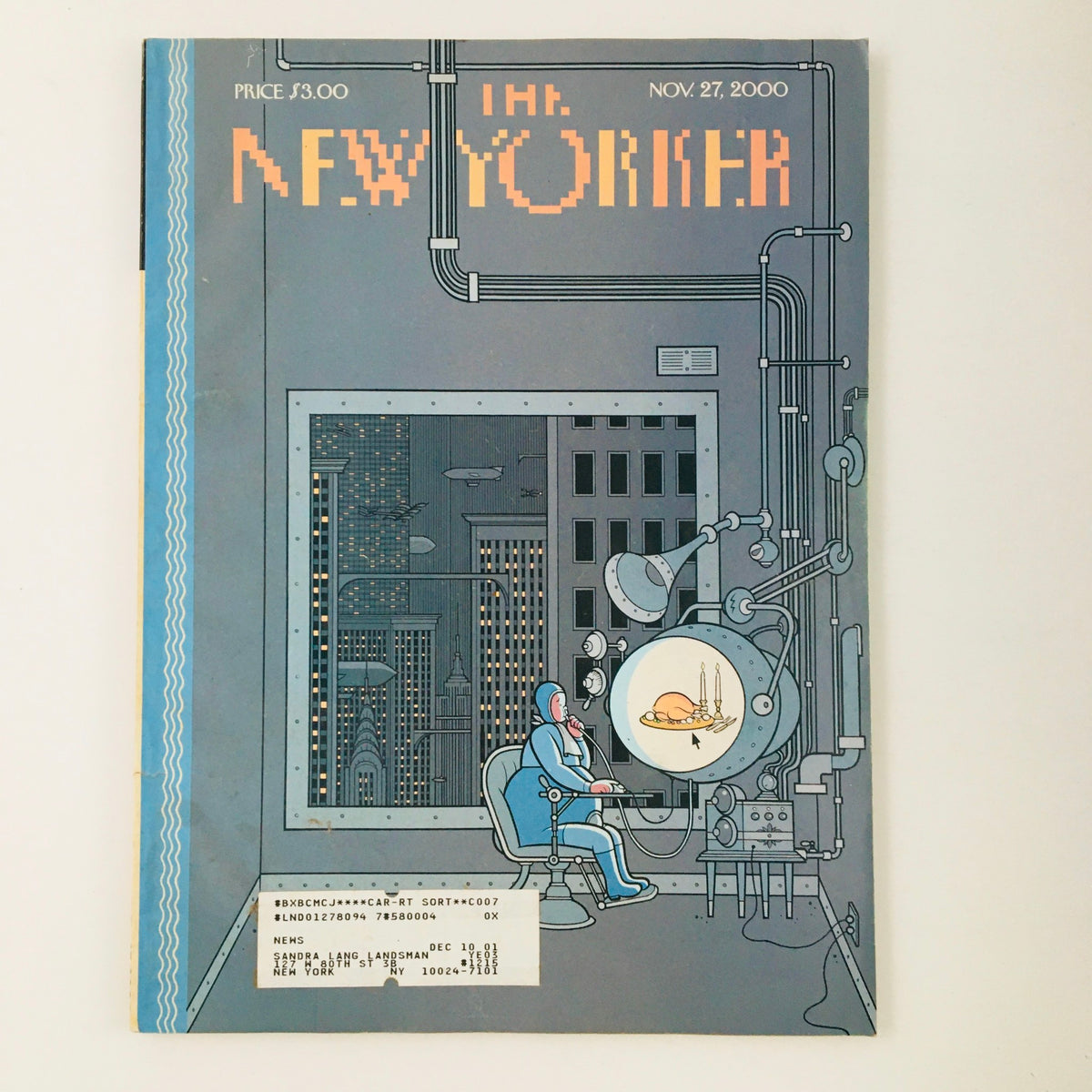 Cover of The New Yorker full magazine dated November 27, 2000, featuring artwork by Chris Ware that reflects the Thanksgiving theme, showcasing intricate illustrations and unique design.