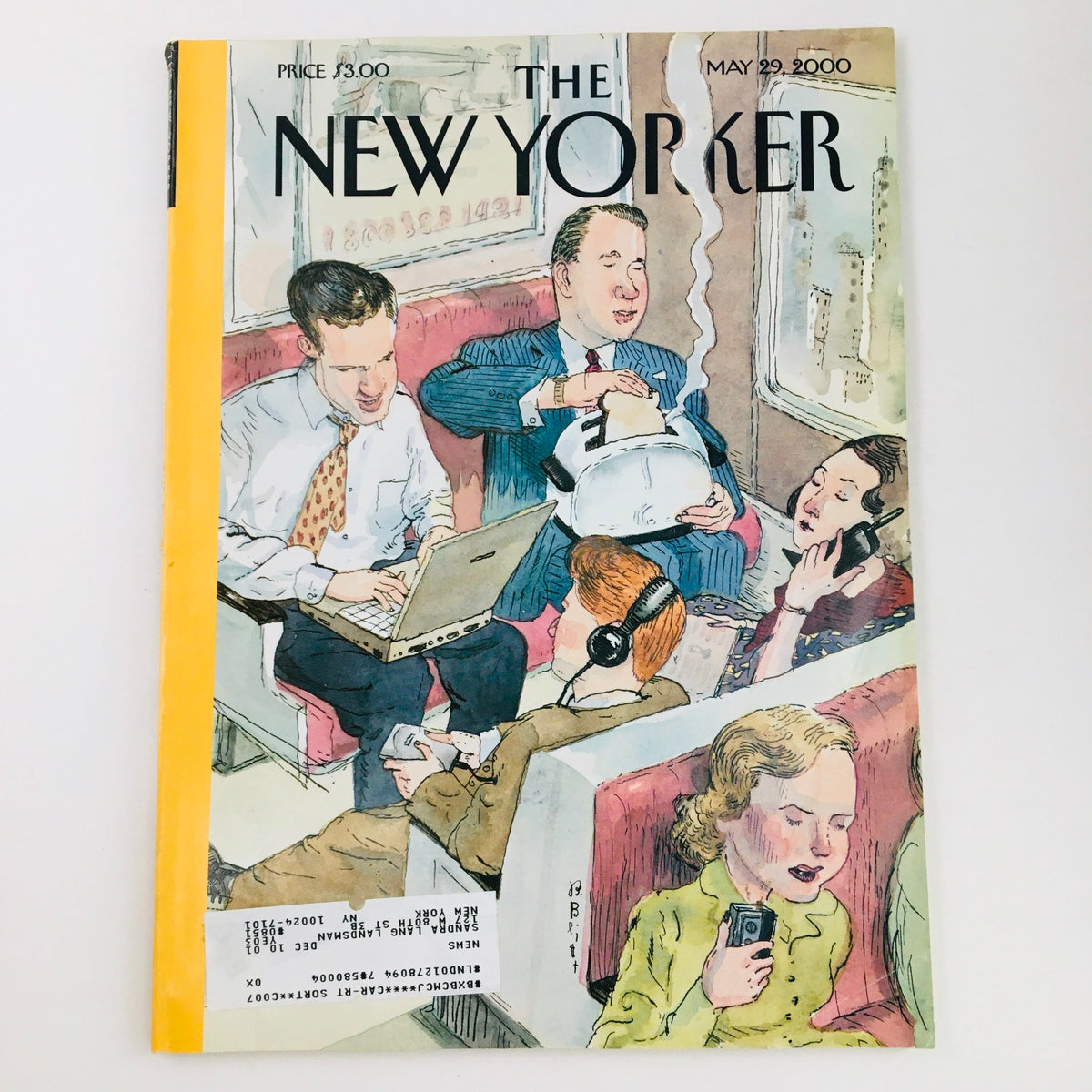 The New Yorker Full Magazine cover for May 29, 2000, featuring the artwork '21st Century Commute' by Barry Blitt, depicting modern commuters engaged in daily activities on public transport.