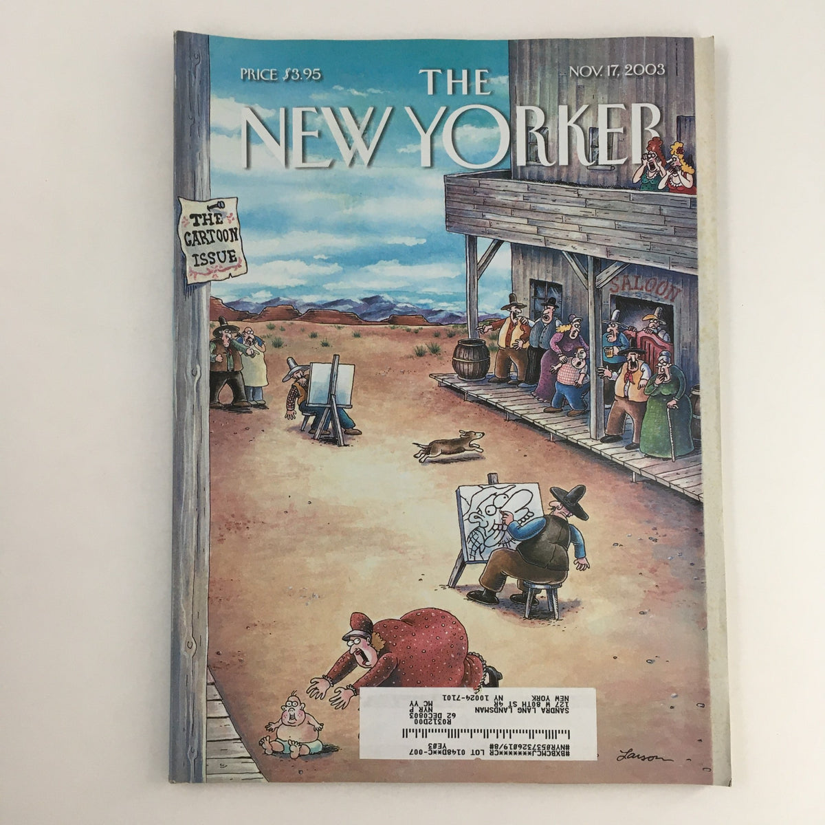 Cover of The New Yorker Full Magazine from November 17, 2003, featuring the cartoon issue illustrated by Gary Larson, depicting a whimsical scene with characters in a Western setting.