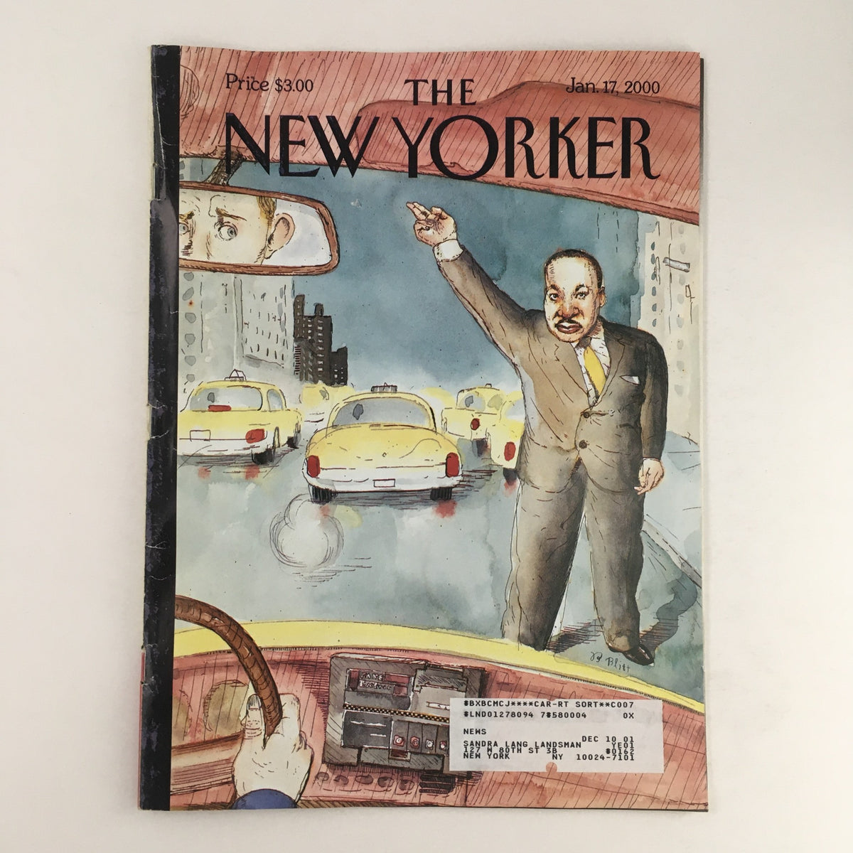 Cover of The New Yorker Magazine, January 17, 2000, featuring a cover illustration of Martin Luther King, Jr. by Barry Blitt, depicting a dramatic scene in a traffic jam.