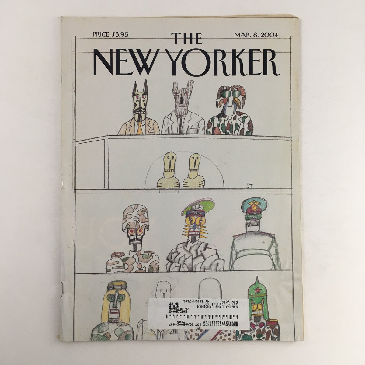 The New Yorker Full Magazine March 8 2004 Cover featuring artwork "Gospel Truths" by Saul Steinberg, showcasing abstract figures in a minimalist style.