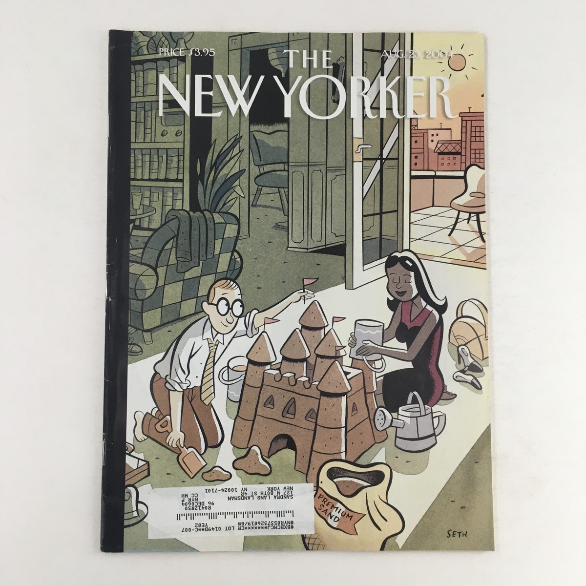 Cover of The New Yorker Full Magazine August 23, 2004 featuring the illustration 'Dream Vacation' by Seth, depicting a child building sandcastles with a woman in a sunlit indoor setting.