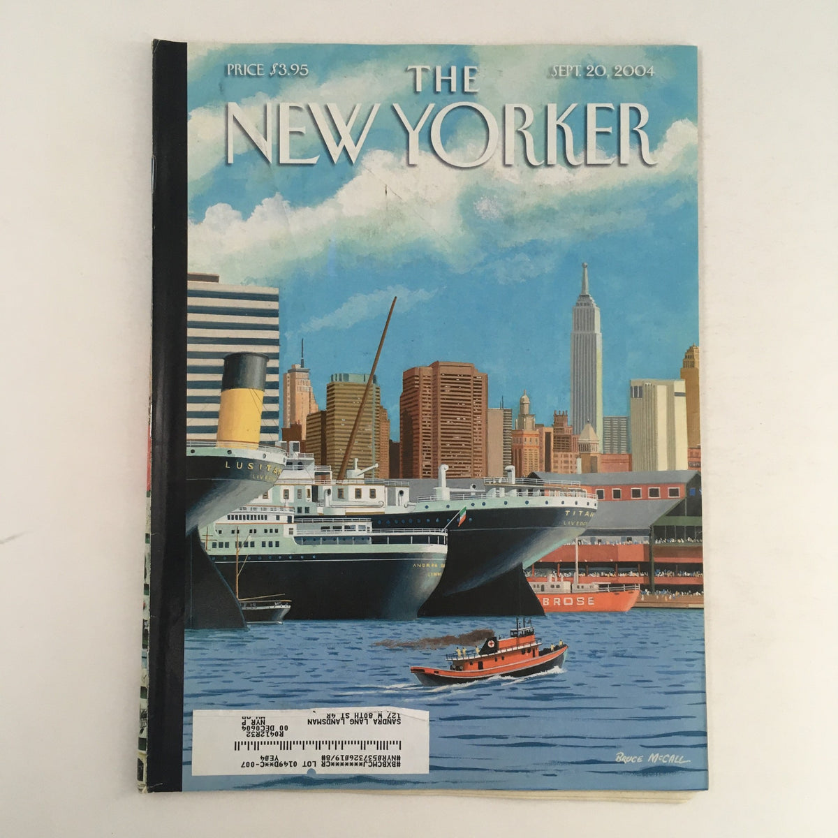 Cover of The New Yorker Full Magazine September 20, 2004 featuring the captivating image of ghost ships and the New York City skyline, illustrated by Bruce McCall.