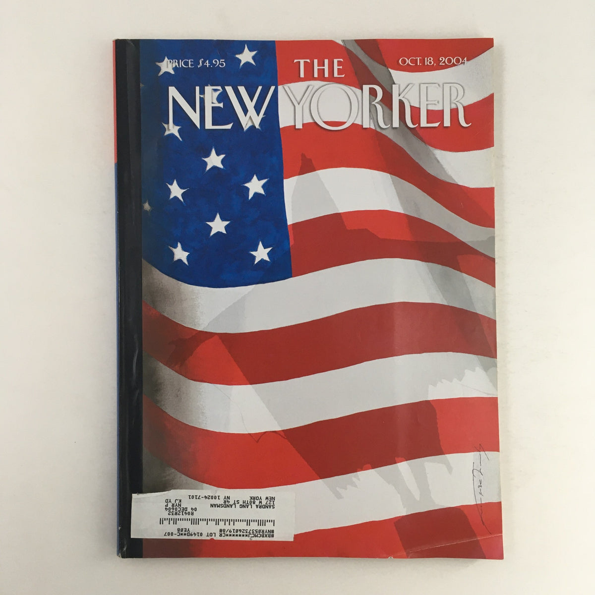 The New Yorker Magazine October 18 2004 cover featuring an American flag design, highlighting themes of patriotism and political discourse.