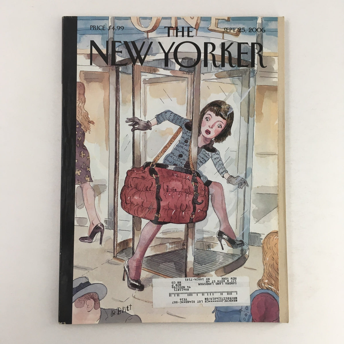 The New Yorker Full Magazine September 25 2006 featuring the cover art titled 'Wasted Energy' by Barry Blitt, depicting a whimsical scene of a woman balancing a large bag in a revolving door.