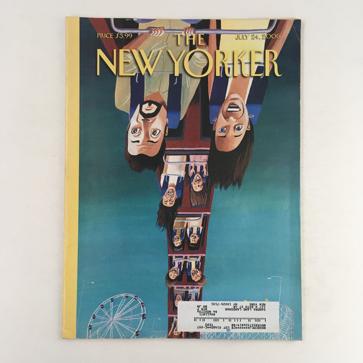 The New Yorker July 24 2006 Full Magazine Theme Cover featuring vibrant artwork depicting a roller coaster scene, illustrating the excitement and joy of amusement parks.
