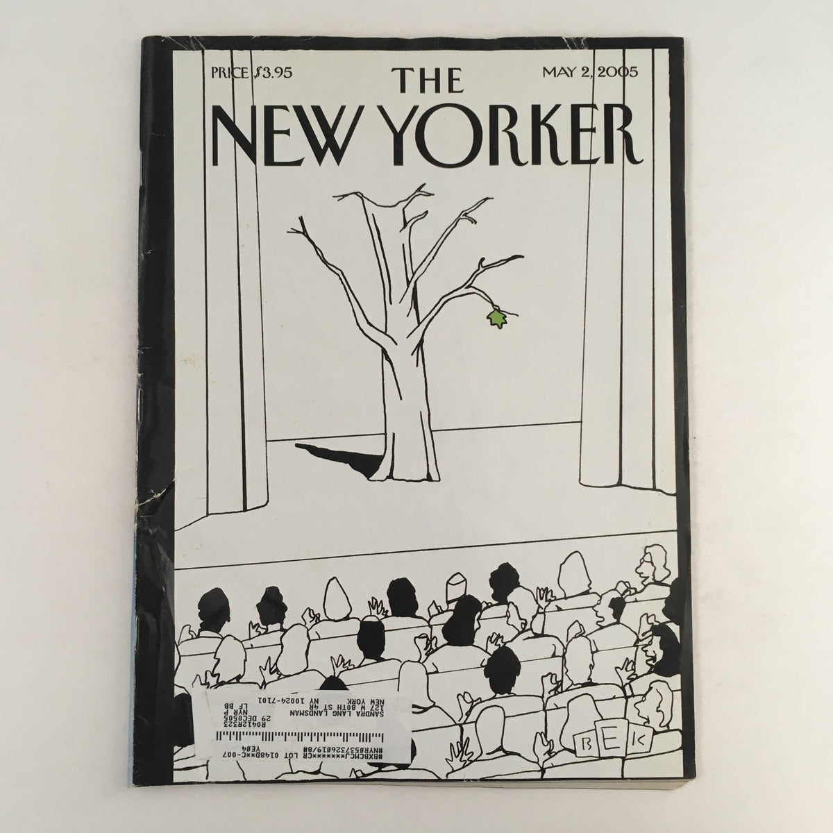 The New Yorker May 2 2005 Full Magazine Cover by Bruce Eric Kaplan featuring an illustration of a tree and audience, embodying satire and culture.