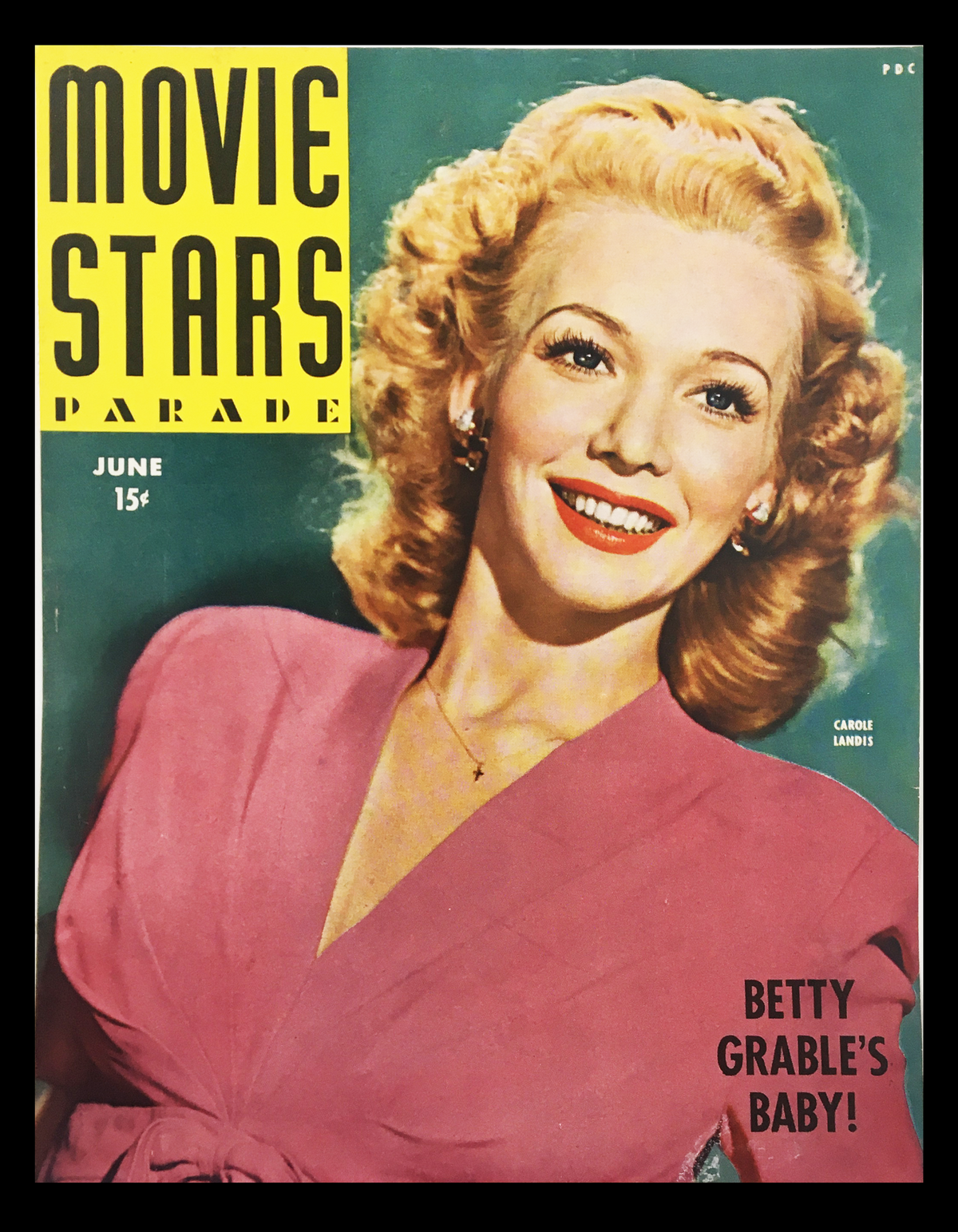 COVER ONLY Movie Stars Parade Magazine June 1944 featuring Carole Landis with pink dress and curly hair.