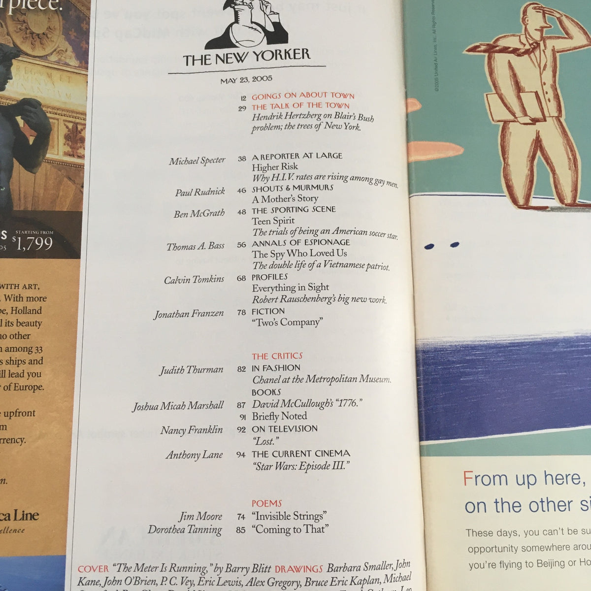 Inside page of The New Yorker Full Magazine May 23 2005 showcasing the table of contents with listings of featured articles and contributors.