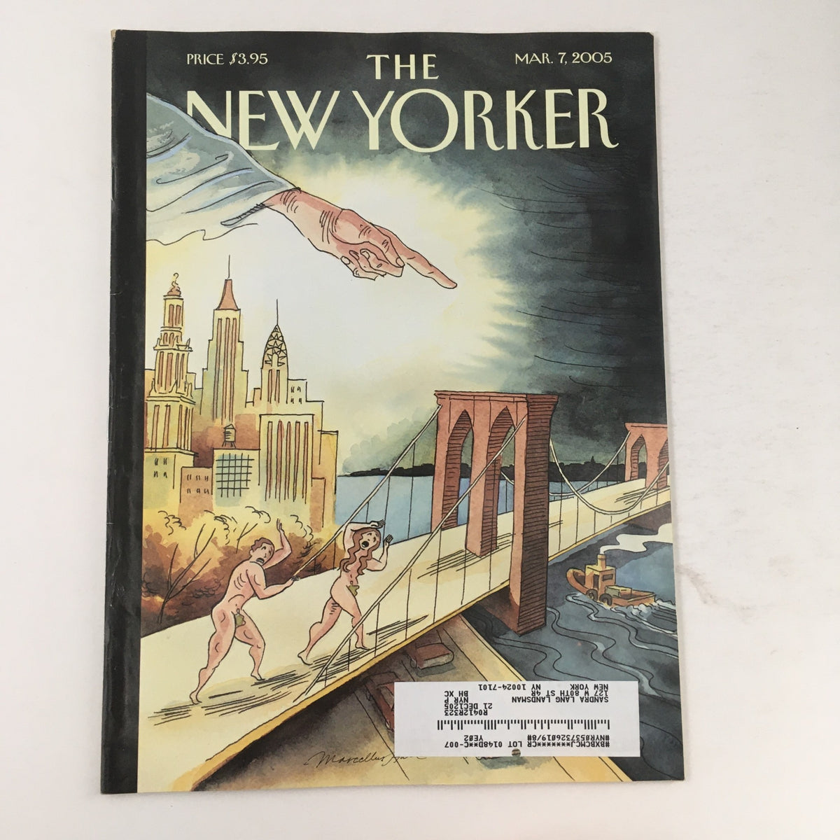 The New Yorker March 7 2005 Full Magazine Cover featuring art by Marcellus Hall, depicting a bridge and city skyline.