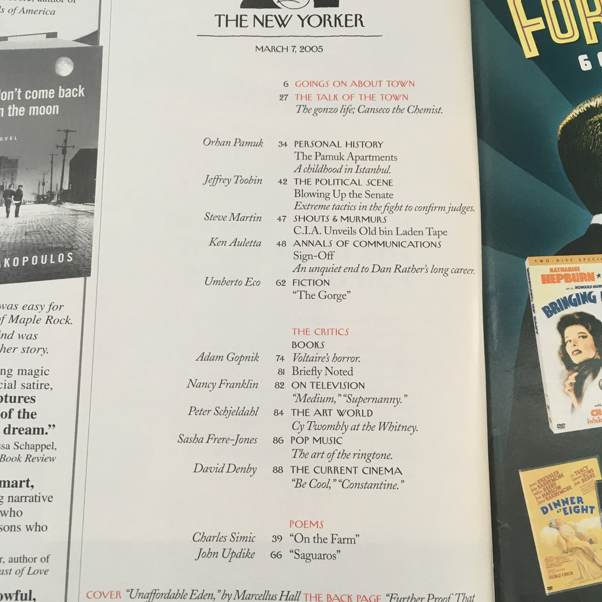 Inside page of The New Yorker March 7 2005 showing the table of contents with articles and contributors.
